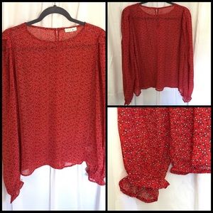 2X Red Chiffon Floral Top